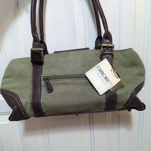 Cherokee Womens Green Fabric Hand Bag and Brown Faux Leather with a Key Chain